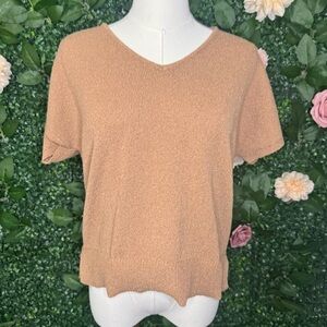 Short Sleeve Tan V-Neck Sweater Top